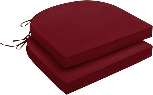 downluxe Outdoor Chair Cushions Set of 2 for Patio Furniture, Water-Resistant Patio Chair Cushions with Ties, High Density Foam Outdoor Seat Cushion, 17" X 16" X 2", Burgundy