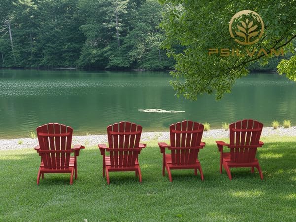 Psilvam Adirondack Chair, Oversized Poly Lumber Fire Pit Chair with Cup Holder, 350Lbs Support Patio Chairs for Garden, Weather Resistant Outdoors Seating, Relaxing Gift for Father & Mother (Red)