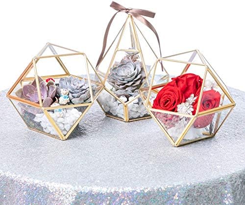 WGV Geometric Planter Terrarium, Width 7.5" Height 6" Clear Glass Gold Frame DIY Succulent air Plant Miniature Fairy Garden Windowsill Tabletop Decor, Globe 1 Piece