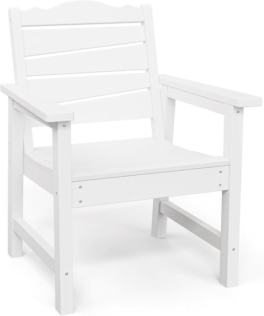 Weatherproof Patio Chair, Poly Lumber Outdoor Patio Chairs with Ergonomic Curved Seat, 400lbs Capacity Outdoor Dining Chairs for Garden, Porch, Lawn & Backyard, White