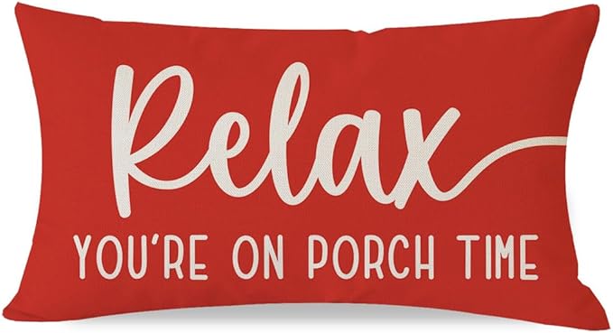 PANDICORN Decorative Throw Pillow Covers 12x20 Inch Relax Porch Time Red Outdoor Farmhouse Christmas Porch Decorations Lumbar Decorative Throw Pillows Cases for Front Porch Patio Couch Bench Decor
