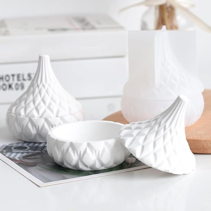 Storage Box With Lids, Silicone Candle Jar Molds Set, Creative Vessels Pot Molds, Concrete Round Stripe With Cover Bottle Making Moulds for Storage Holder (I)