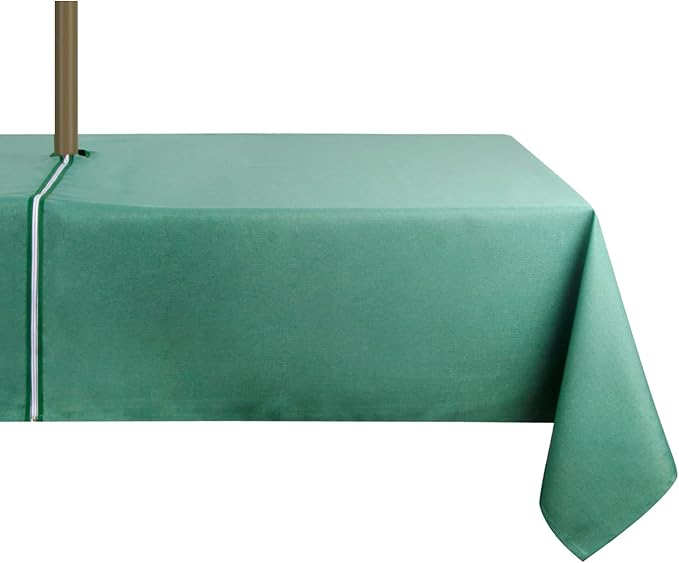 Outdoor Tablecloth Wrinkle-Free Stain Resistant Waterproof Polyester Fabric Table Cover with Zipper Umbrella Hole for Picnic/Party/Dinner/Patio Garden(60×84inch,Zippered,Green)
