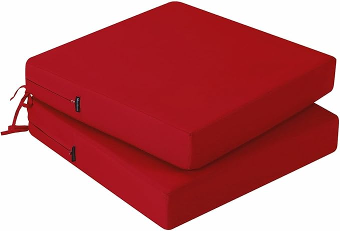 idee-home Outdoor Chair Cushions Set of 2, Waterproof Outdoor Seat Cushions for Patio Furniture, Outside Replacement Chair Pad with Ties for Lawn Deck Porch, 26.5 x 26.5 Red