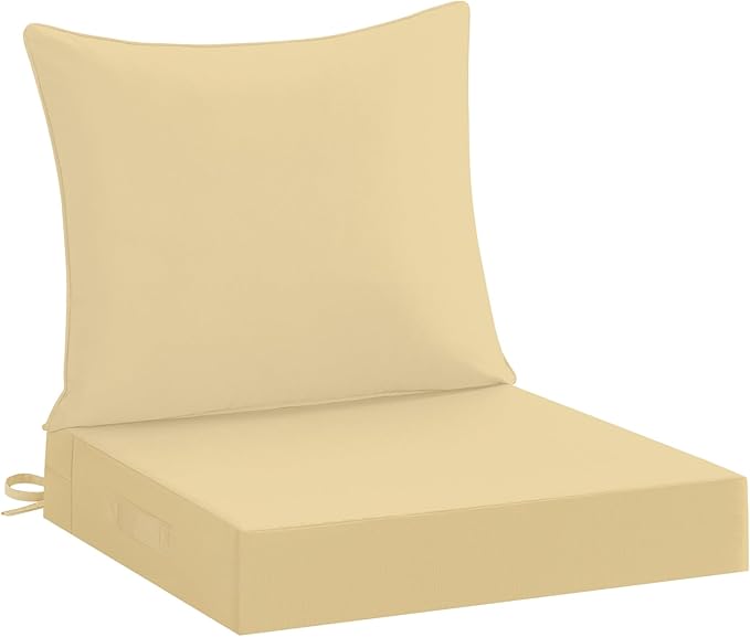 downluxe 22x22 Outdoor Chair Cushions, Waterproof Fade Resistant Patio Furniture Cushions with Handle & Removable Cover, Deep Seat Outdoor Cushions for Sofa, Couch and Patio Chairs, Khaki