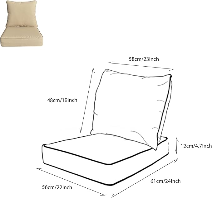 Goodgoods 22x24 inch Outdoor/Indoor Deep Seat Patio Cushion Set of 1 Resilient Foam Filling Water Repellent Stain-Resistant UV Resistant Weather Resistant Deep Seat Bottom Beige
