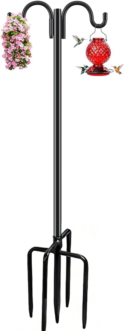 2 Packs Newly Upgraded Shepherds Hooks for Outdoor, Heavy Duty Bird Feeder Pole with 5 Base Prongs, 92 Inch Heavy Duty Garden Hanging Holder for Lanterns, Solar Lights, Bird Feeder, Planter