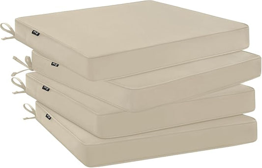 Favoyard Outdoor Chair Cushions 19" x 19" x 2" Set of 4 Patio Chairs Cushions 3-Year Fade Resistant & Water-Resistant Cushions for Outdoor Furniture with Hidden Zipper, Attach Straps for Dining Chairs