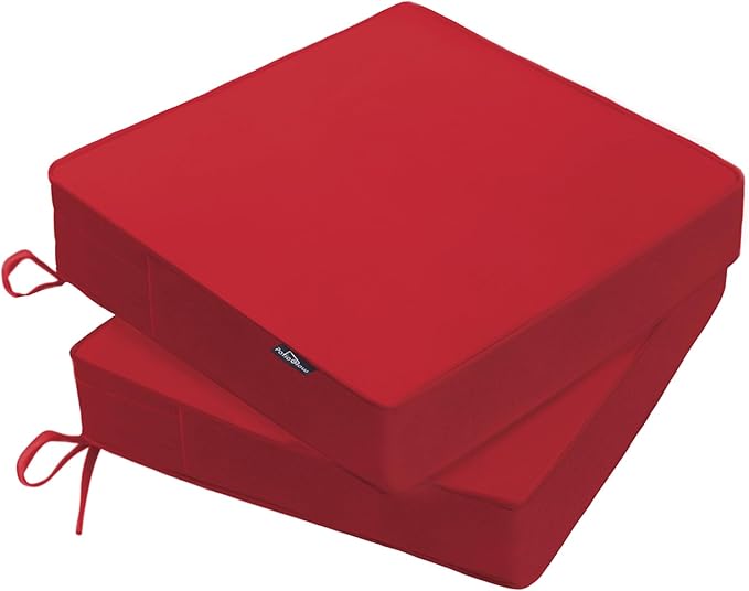 Outdoor Chair Cushions 20 x 20 x 3 Inch, Waterproof & Fade Resistant Patio Seat Cushion for Furniture with Handle and Ties, Thick Seating Pads for Outside Sofa Couch Set of 2, Red
