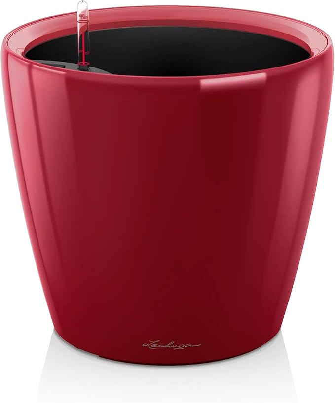 Lechuza Classico LS 21 Scarlet Red High Gloss, Self-Watering Round Planter, D8.3 H7.9 in