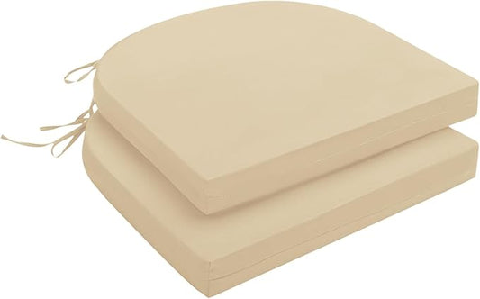 downluxe Outdoor Chair Cushions Set of 2 for Patio Furniture, Water-Resistant Patio Chair Cushions with Ties, High Density Foam Outdoor Seat Cushion, 17" X 16" X 2", Beige