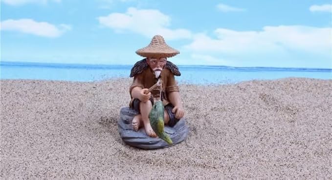 Mini Fisherman Figurines Resin Sitting Fishing Men, Garden Statue Ornament Fish Tank Micro Landscape Decor Garden Sculptures and Statues