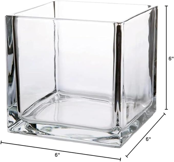 WGV Cube Glass Vase, Candle Holder, 6"x6"x6", Utility, Clear Elegant Floral Accent Container Planter Terrarium Storage for Wedding Party Ceremony Event Office Home Decor, 1 Piece