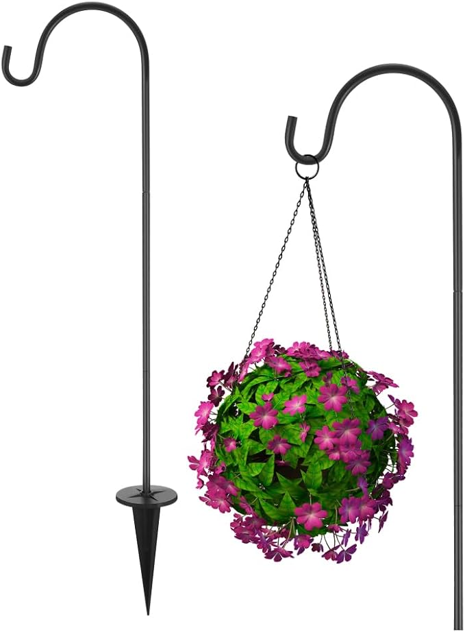 DOITOOL 27.55 Inch Outdoor Solar Garden Hook Shepherd Hook for Hanging Planters Lanterns Bird Feeders Rustic Patio Decoration