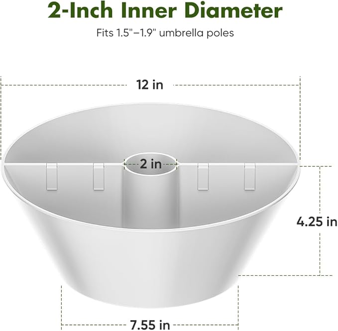 Koutemie 2-in-1 Umbrella Planter for Patio Table & Pole, Half Round Flower Planters Pots with Umbrella Hole Fits Poles Up to 2” Diameter, PVC Post Planter Wrap Around Umbrella for Garden, White