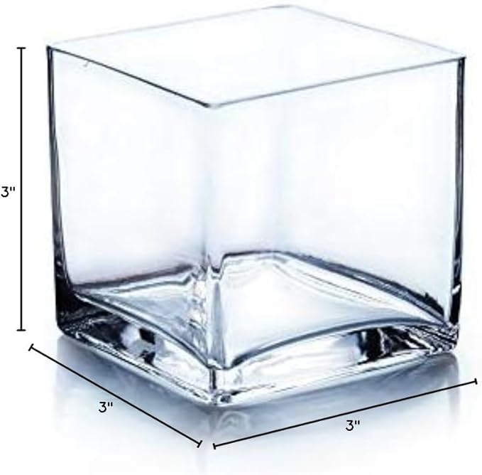 WGV Cube Glass Vase, Candle Holder, 3"x3"x3", Clear Elegant Floral Accent Container Planter Terrarium Storage for Wedding Party Ceremony Event Office Home Decor, 1 Piece