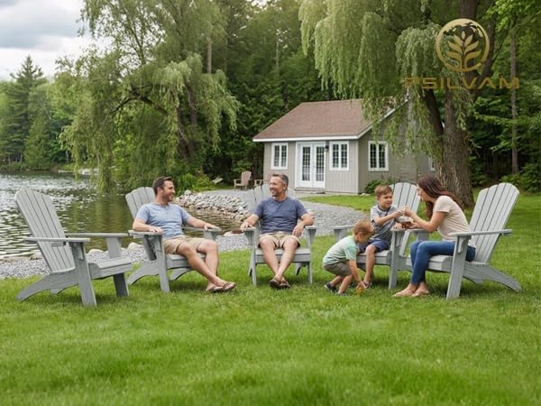 Psilvam Oversized Adirondack Chair, Fade-Resistant & Odor-Free Poly Lumber Fire Pit Chairs with Cup Holder, Weatherproof Outdoor Chair, Easy 15 Min Install Patio Chair, 350 Lbs Support (2, Gray)