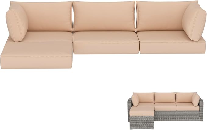 HOMREST Outdoor Replacement Cushions for Patio Furniture,Water-Repellent Sofa Cushion for 4-Seat Rattan Wicker Sectional Patio Conversation Sets,9-Piece Cushions Set for Outdoor Couch,Khaki