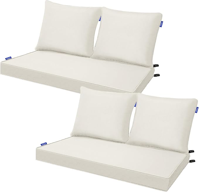 Outdoor Loveseat Cushion Set 44''x24'', Outdoor Cushions for Patio Furniture with Fastness Cover, Water Repellent Outdoor Seat Cushion and Couch Back Cushions for Bench, Swing (Beige, 2 Sets)