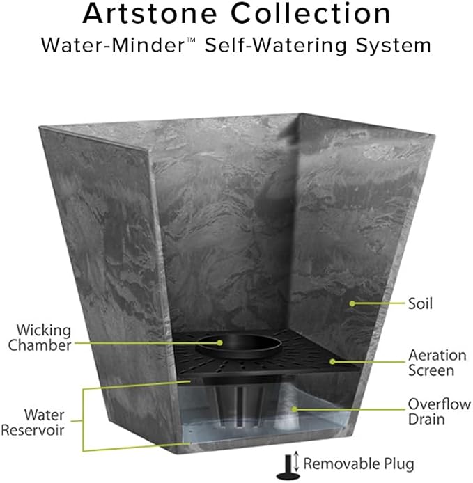 Root & Vessel Self Watering Wall Planters for Indoor or Outdoor Plants, Unique Marbled Wall Pot, Made of Eco-Friendly Blend of Stone and Plastic, Rust, 14.5"