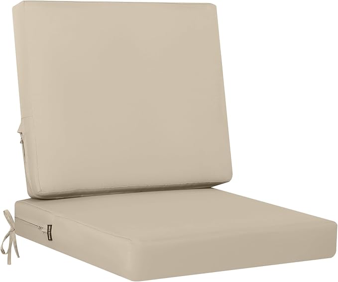 idee-home Outdoor Cushions for Patio Furniture, Outdoor Seat Cushion, Waterproof Couch Hampton Bay Deep Seat Replacement Chair Cushions for Garden Lawn Backyard Deck, 24 x 24 Beige