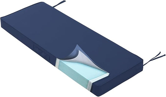 Outdoor Bench Cushion 4 inches Memory Foam Waterproof Patio Furniture Bench Cushion Porch Swing Cushion with Handle and Adjustable Strap, 60 x 18 Inch Navy