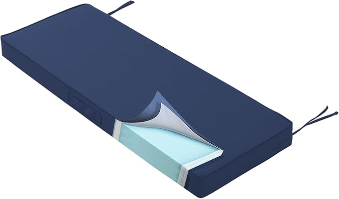 Outdoor Bench Cushion 42 x 18 x 4 Inch, Memory Foam Patio Bench Cushion for Outdoor Furniture Waterproof, Porch Swing Pad with Handle and Adjustable Strap, Navy