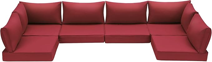 HOMREST Outdoor Replacement Cushions for Patio Furniture,Water-Repellent Sofa Cushion for 6-Seat Rattan Wicker Sectional Patio Conversation Sets,14-Piece Cushions Set for Outdoor Couch（Burgundy Red）