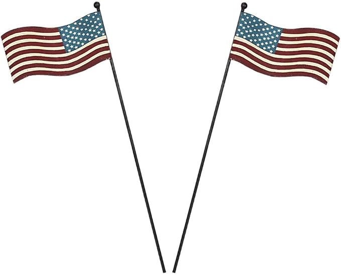 Veclotch 2x 4th of July Metal US Flag Yard Sign Outdoor Lawn Decor, 12.75''H Patriotic Americana Flag Garden Signs Decorative Outdoor Stake July 4th Memorial Day Party Supplies, Multi