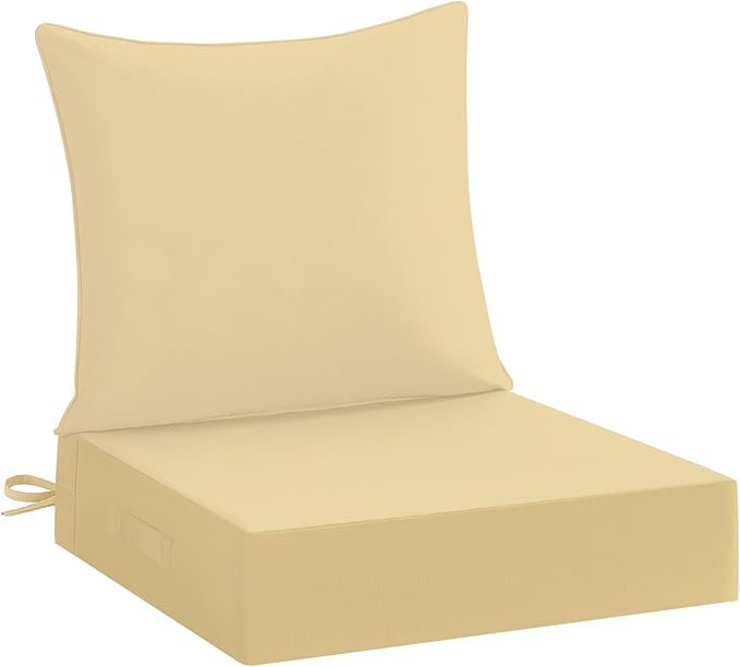 downluxe 24x24 Outdoor Chair Cushions, Waterproof Fade Resistant Patio Furniture Cushions with Handle & Removable Cover, Deep Seat Outdoor Cushions for Sofa, Couch and Patio Chairs, Khaki