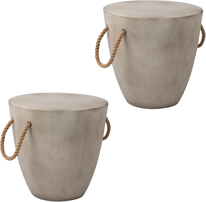SUNBURY Outdoor Side Table Set of 2, 2 Piece Concrete Side Table Outdoor End Table, 17" H Small Side Table End Table Grey Accent Table for Patio Garden Living Room