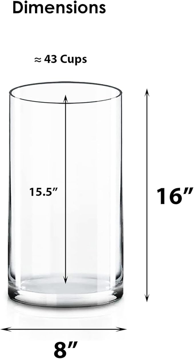 CYS Excel Large Glass Cylinder Vase (H:16" D:8") Flower Vase Centerpieces Hurricane Floating Pillar Candle Holder Terrarium Planter