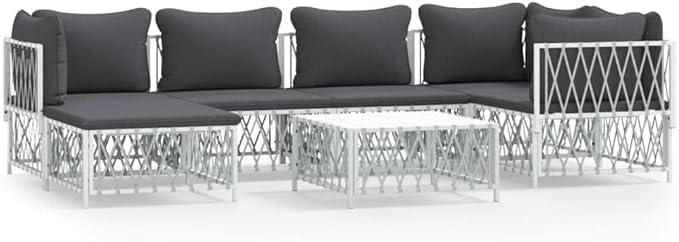 SKM 7 Piece Garden Lounge Set with Cushions White Steel (Weight-108KG)