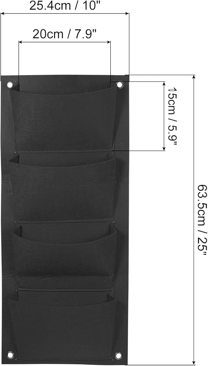 PATIKIL 4 Pockets Vertical Hanging Grow Bags, Wall Hanging Planter Bags Wall-Mounted Felt Fabric Planting Grow Bags for Garden Home Decoration, Black