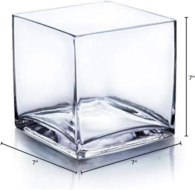 WGV Cube Glass Vase, Candle Holder, 7"x7"x7", Clear Elegant Floral Accent Container Planter Terrarium Storage for Wedding Party Ceremony Event Office Home Decor, 1 Piece