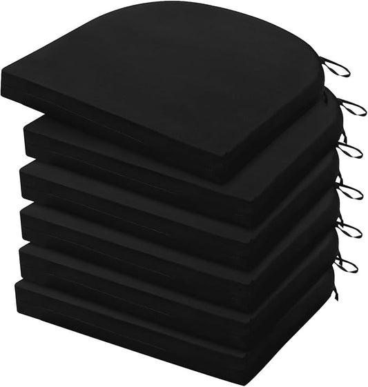 HARBOREST Outdoor Chair Cushions Set of 6, Water Resistant Patio Chair Cushions with Ties, Outdoor Seat Cushions for Patio Furniture, 17"x16"x2", Black