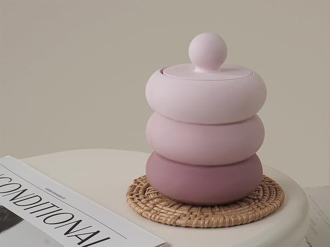 Storage Box With Lids, Silicone Candle Jar Molds Set, Creative Vessels Pot Molds, Concrete Round Stripe With Cover Bottle Making Moulds for Holder (M)