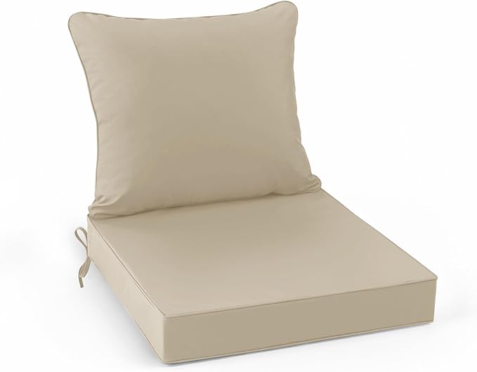 Patio Chair Cushions 22 x 22 Inch, Water Resistant Backrest Pillow and Seat Cushion Set for Outdoor Furniture, Sectional Sofa Cushion Replacments, Cream, 1 Set