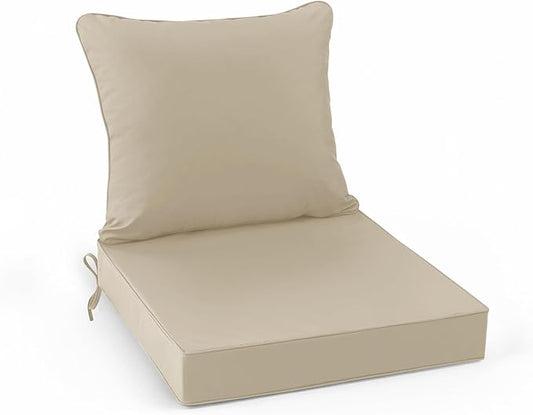 Patio Chair Cushions 22 x 22 Inch, Water Resistant Backrest Pillow and Seat Cushion Set for Outdoor Furniture, Sectional Sofa Cushion Replacments, Cream, 1 Set