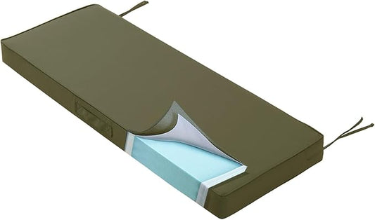 Outdoor Bench Cushion 4 inches Memory Foam Waterproof Patio Furniture Bench Cushion Porch Swing Cushion with Handle and Adjustable Strap, 36 x 18 Inch Sage Green