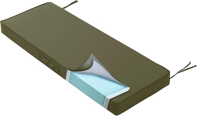 Outdoor Bench Cushion 4 inches Memory Foam Waterproof Patio Furniture Bench Cushion Porch Swing Cushion with Handle and Adjustable Strap, 60 x 18 Inch Sage Green