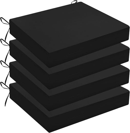 Wellsin Outdoor Chair Cushions for Patio Furniture - Outdoor Cushions for Chairs - Water Resistant Patio Chair Cushions Set of 4, 18.5"X16"X3", Black