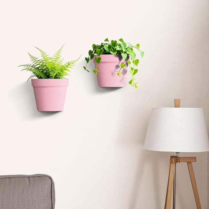 2 Pack Plastic Wall Planter for Indoor Plants, 7.5 Inch Hanging Wall Planter Pots, Wall Mounted Succulent Planters (Pink)