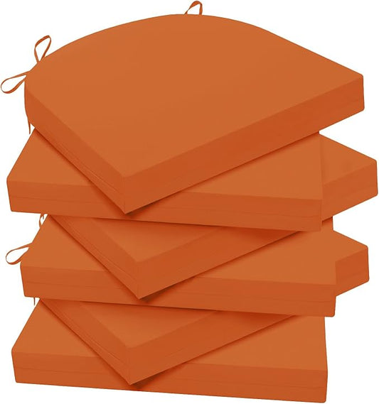 Wellsin Outdoor Chair Cushions for Patio Furniture, 3-Year Color Fastness Patio Chair Cushions Set of 6, Water Resistant Round Corner Outdoor Seat Cushions 17"X16"X2", Orange