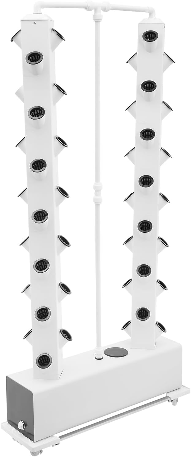 Hydroponic Growing System, 56-Plant Hydroponic Tower Outdoor Indoor Garden Vertical Planter Germination Kit with Water Pump, Intelligent Water Circulation & Timer Function for Gardening Lover (White)