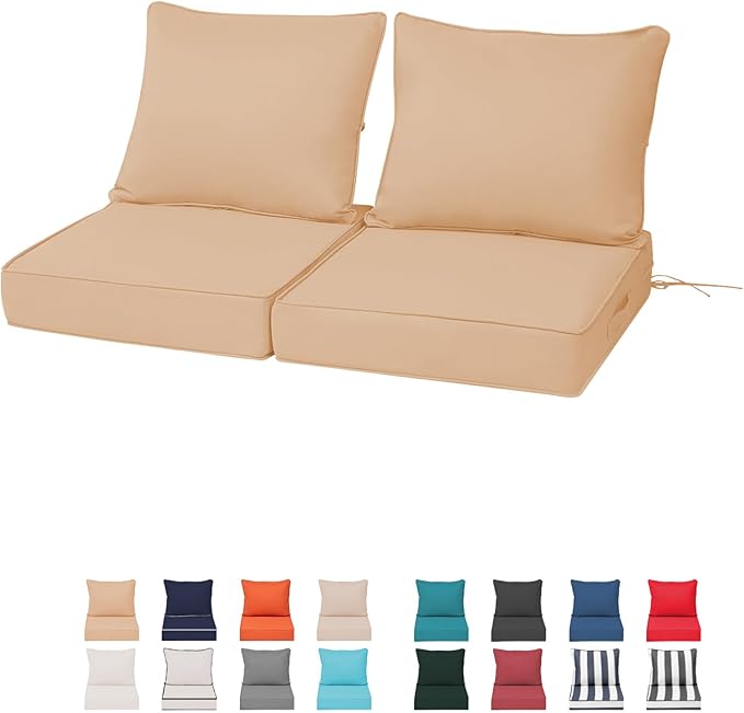 Outdoor Chair Cushions 4 Set, 19 x 19 x 4IN, Patio Deep Seat Cushion for Patio Furniture, Waterproof & Fade Resistant Thick Deep Seating Pads for Outside Wicker Ratten Chair Sofa Couch,Beige