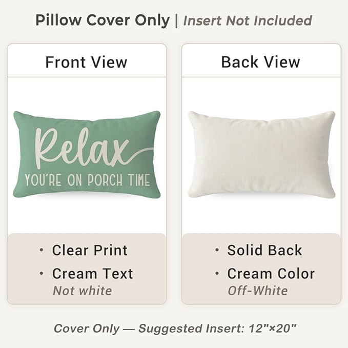 PANDICORN Eucalyptus Green Outdoor Decorative Throw Pillow Covers 12x20 Inch Relax Porch Time Rustic Farmhouse Lumbar Throw Pillow Cases Decorations for Patio Sofa Couch Decor