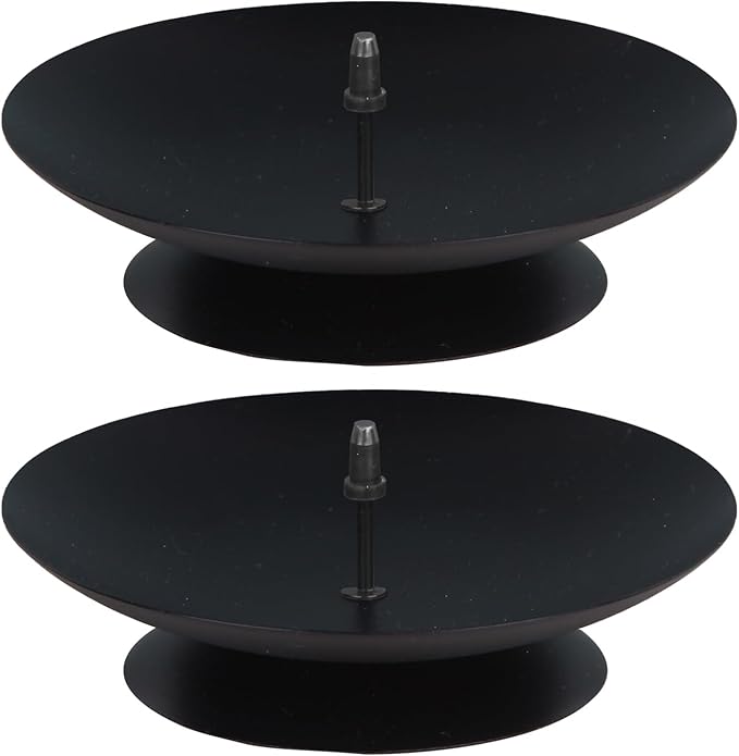 Pillar Candle Holder with Safety Spike, Set of 2, 3.5 Inch Metal Candle Plate, Pillar Candle Holders, Black Candle Stand