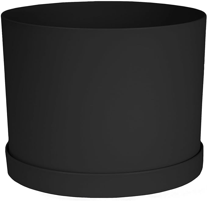 Bloem Mathers 6" Black Round Modern Resin Garden Planter Pot with Drainage Holes and Removable Saucer Tray Included