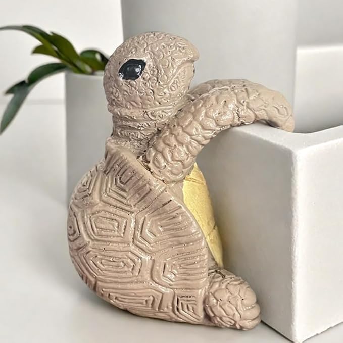 Tortoise Figure Plant Pot Hanger, Turtle Flower Pot Hugger, Resin Tortoise Statue, Funny Pot Huggers for Planters, Cute Climbing Tortoise Flower Pot Hugger, Garden Fence Balcony Patio Yard (GRAY)